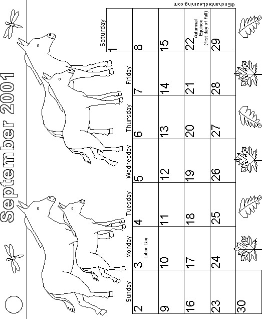 September Calendar 2001 Farm: EnchantedLearning com