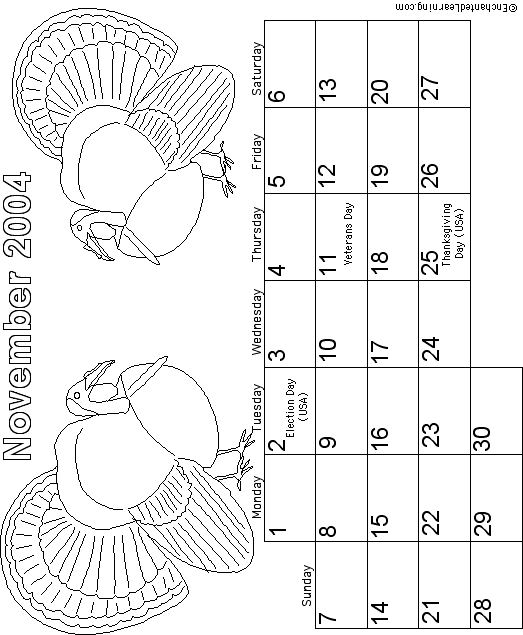 November Calendar 2004 Farm: EnchantedLearning com