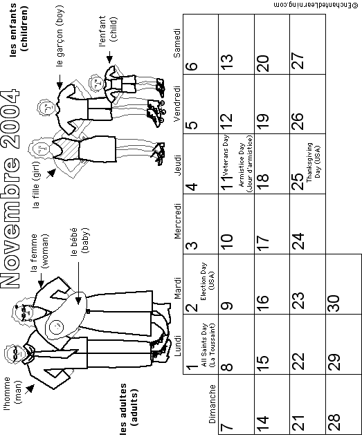 November French Calendar 2004: EnchantedLearning com