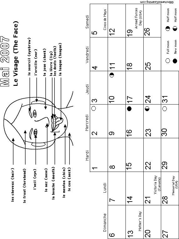 May French Calendar 2007 (US Layout): EnchantedLearning com