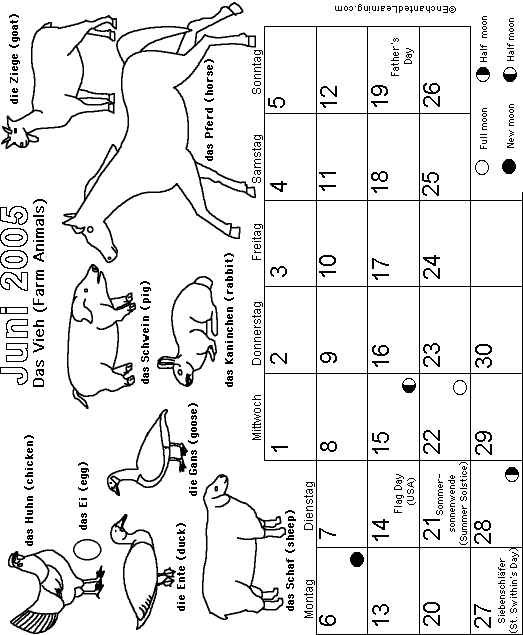 June German Calendar 2005 (European Layout): EnchantedLearning com