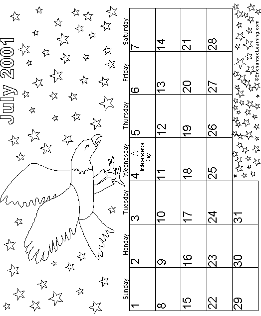 July Calendar 2001 Holidays: EnchantedLearning com