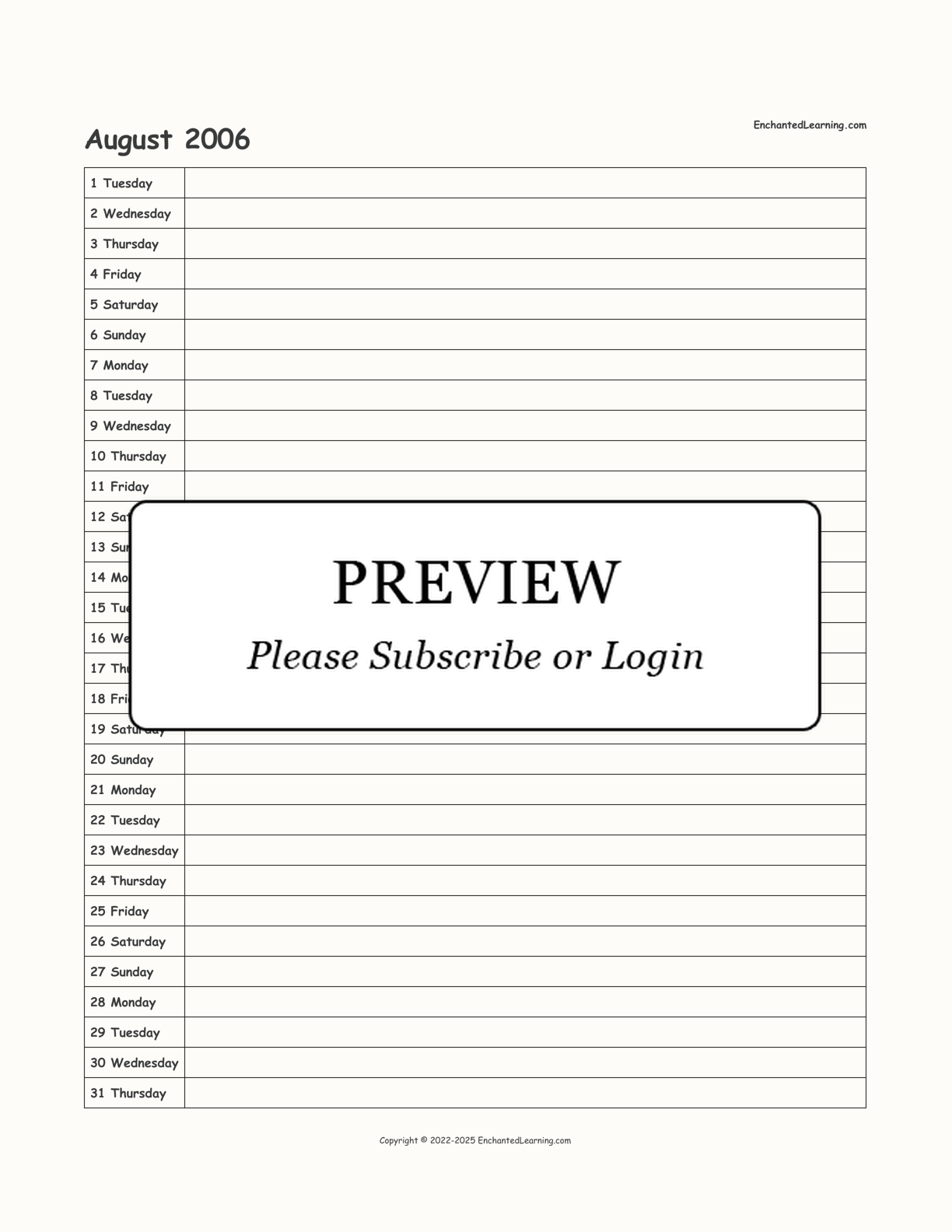 2006-2007 School-Year Scheduling Calendar interactive printout page 2