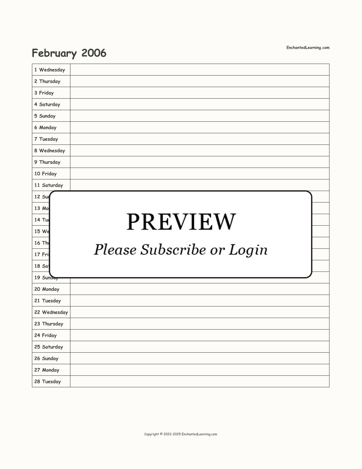 2006 Scheduling Calendar interactive printout page 2