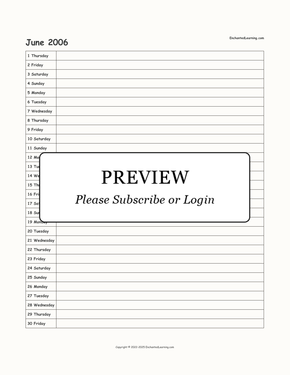 2006 Scheduling Calendar interactive printout page 6