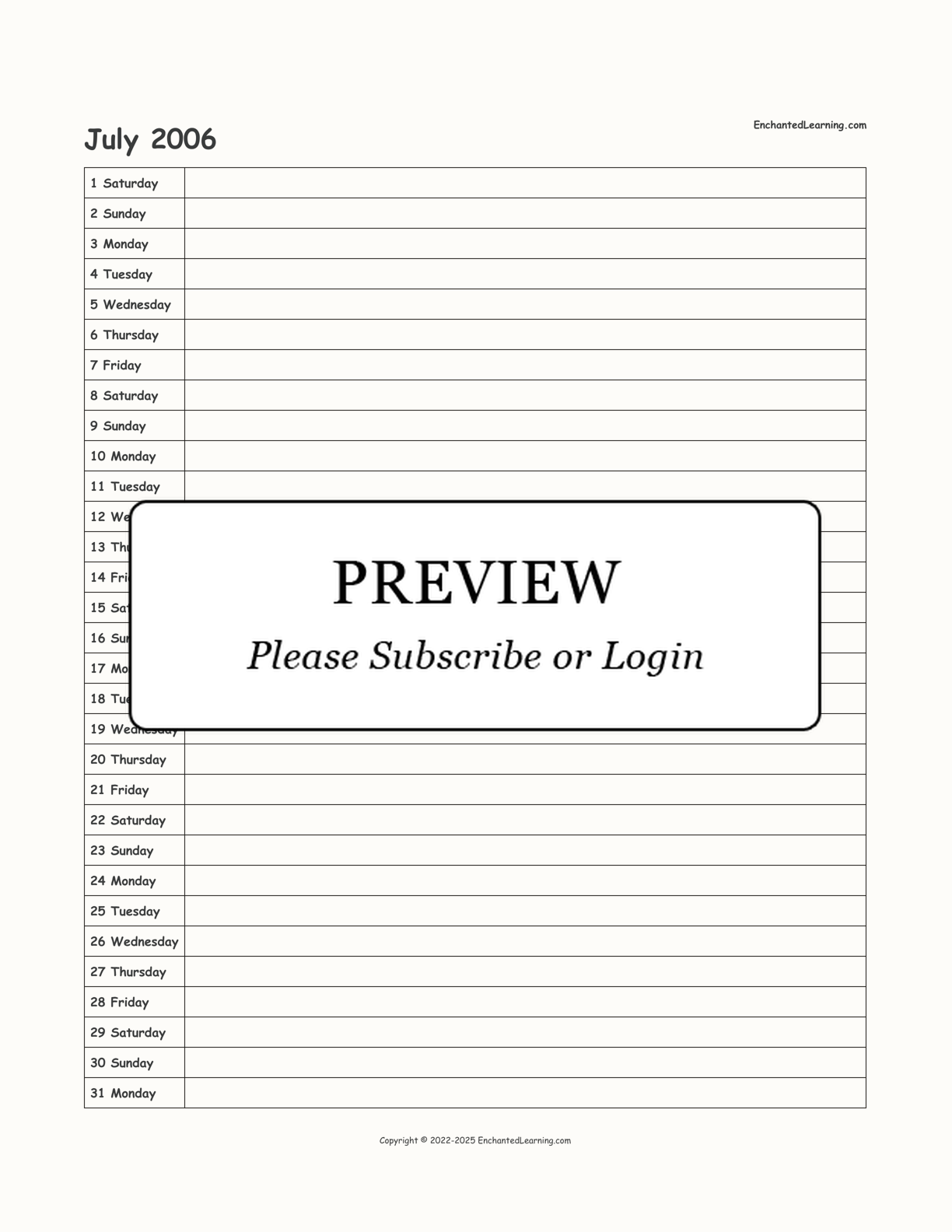 2006 Scheduling Calendar interactive printout page 7