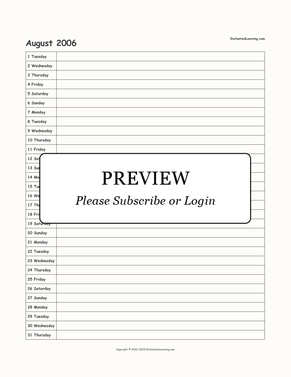 2006 Scheduling Calendar interactive printout page 8