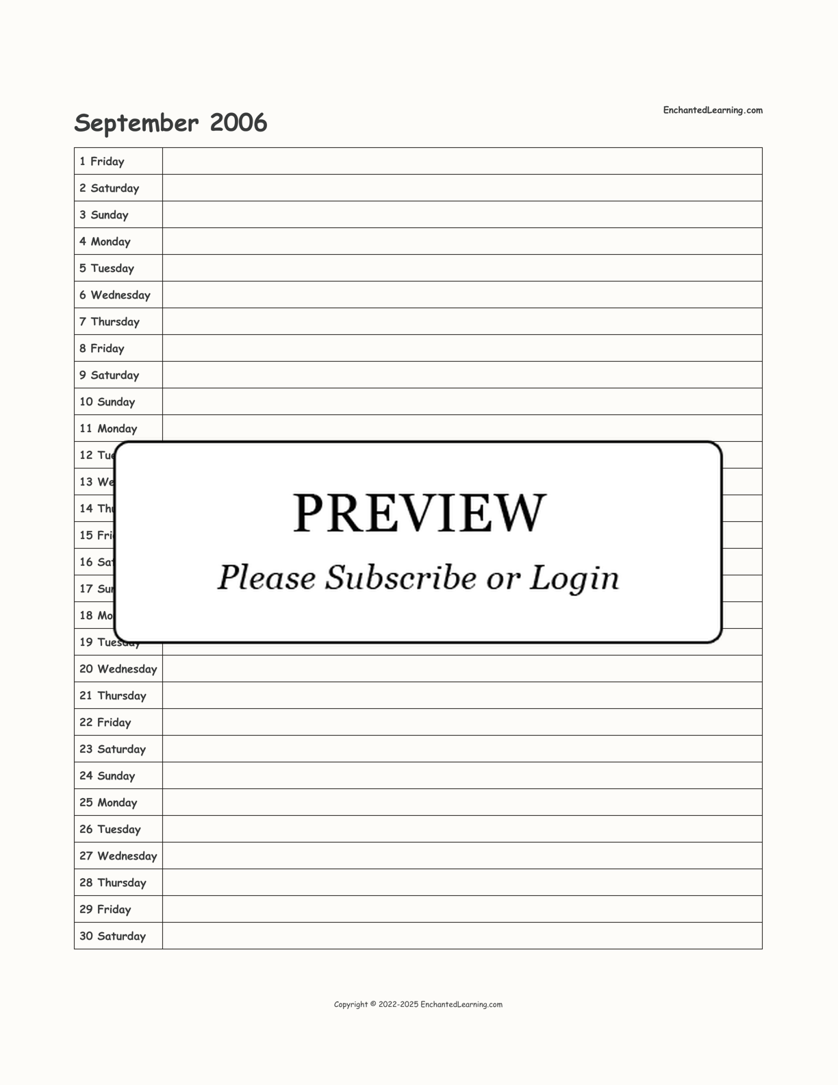 2006 Scheduling Calendar interactive printout page 9