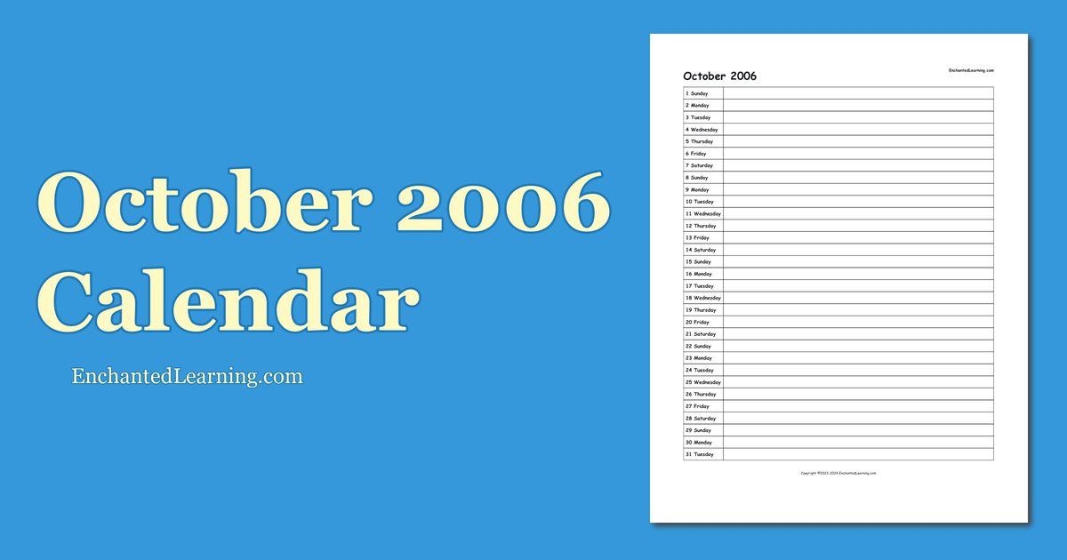 October 2006 Scheduling Calendar Enchanted Learning