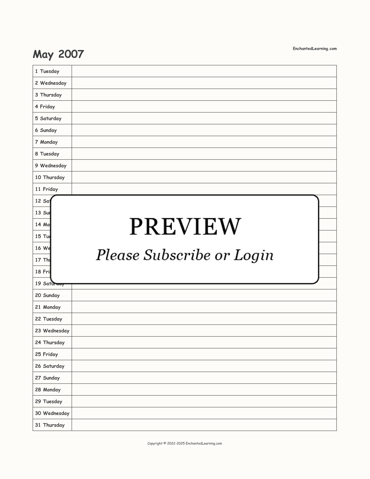 2007 Scheduling Calendar interactive printout page 5