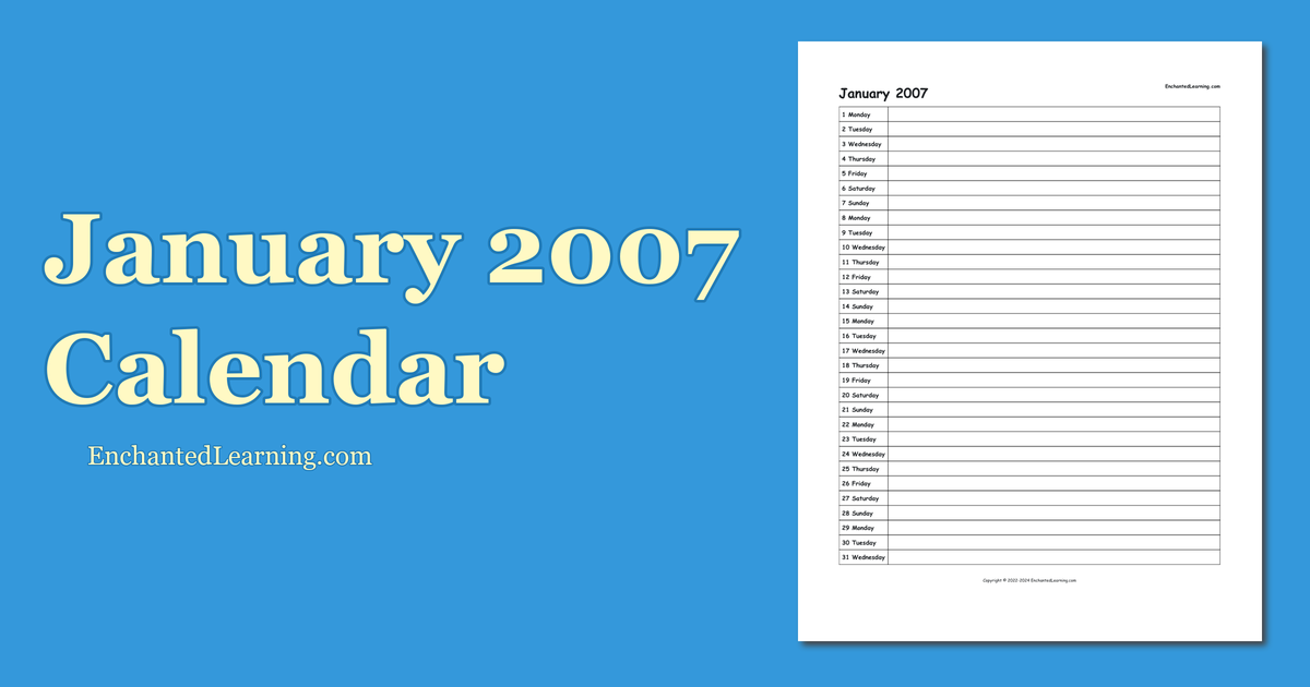 January 2007 Scheduling Calendar Enchanted Learning
