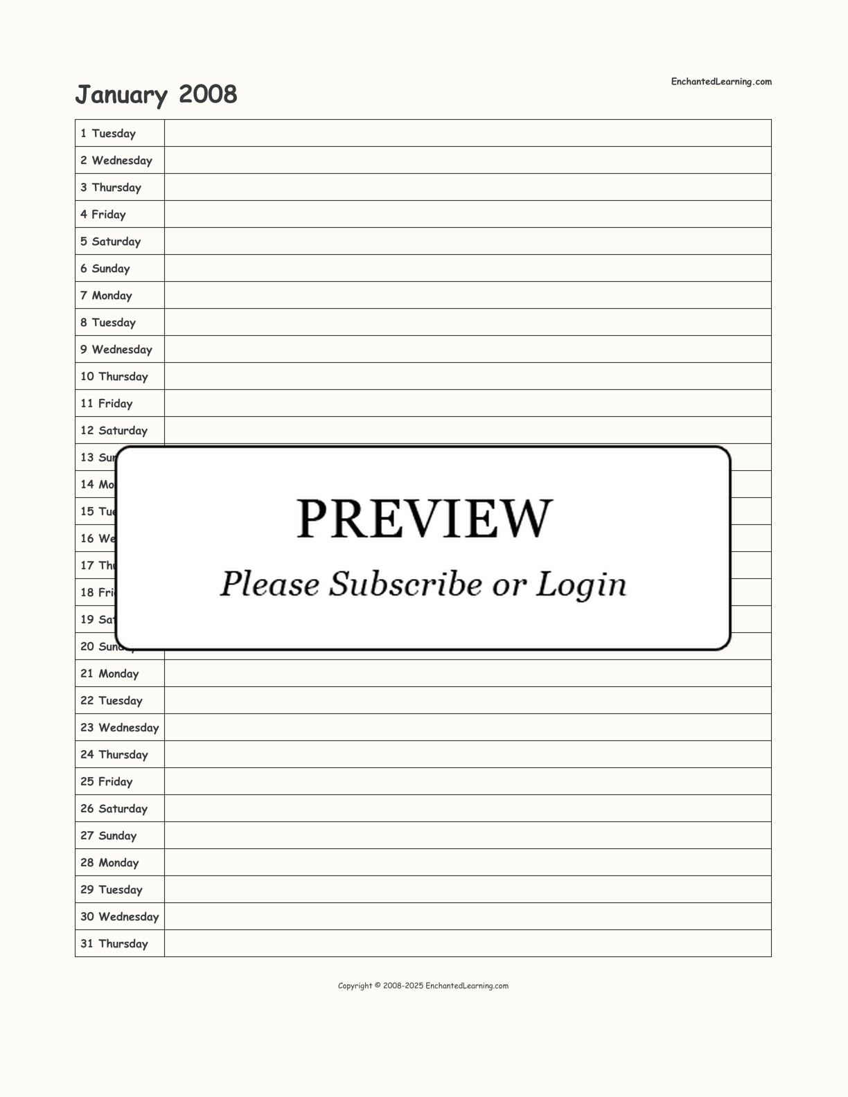 2008 Scheduling Calendar interactive printout page 1