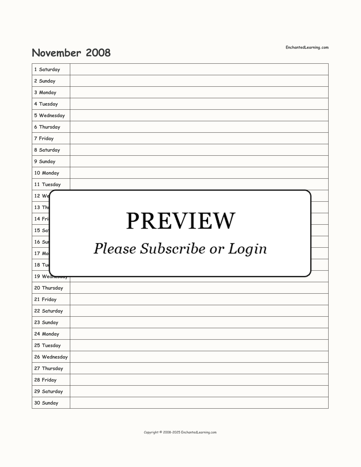 2008 Scheduling Calendar interactive printout page 11