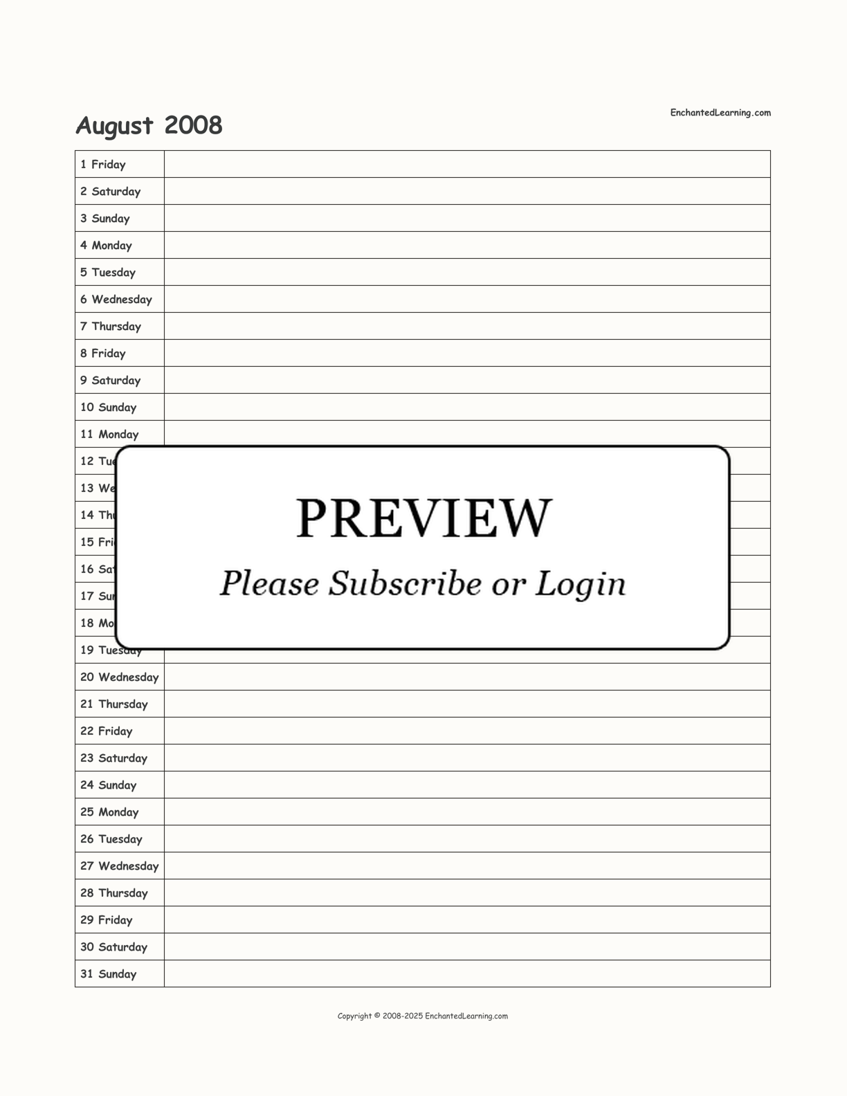 2008 Scheduling Calendar interactive printout page 8