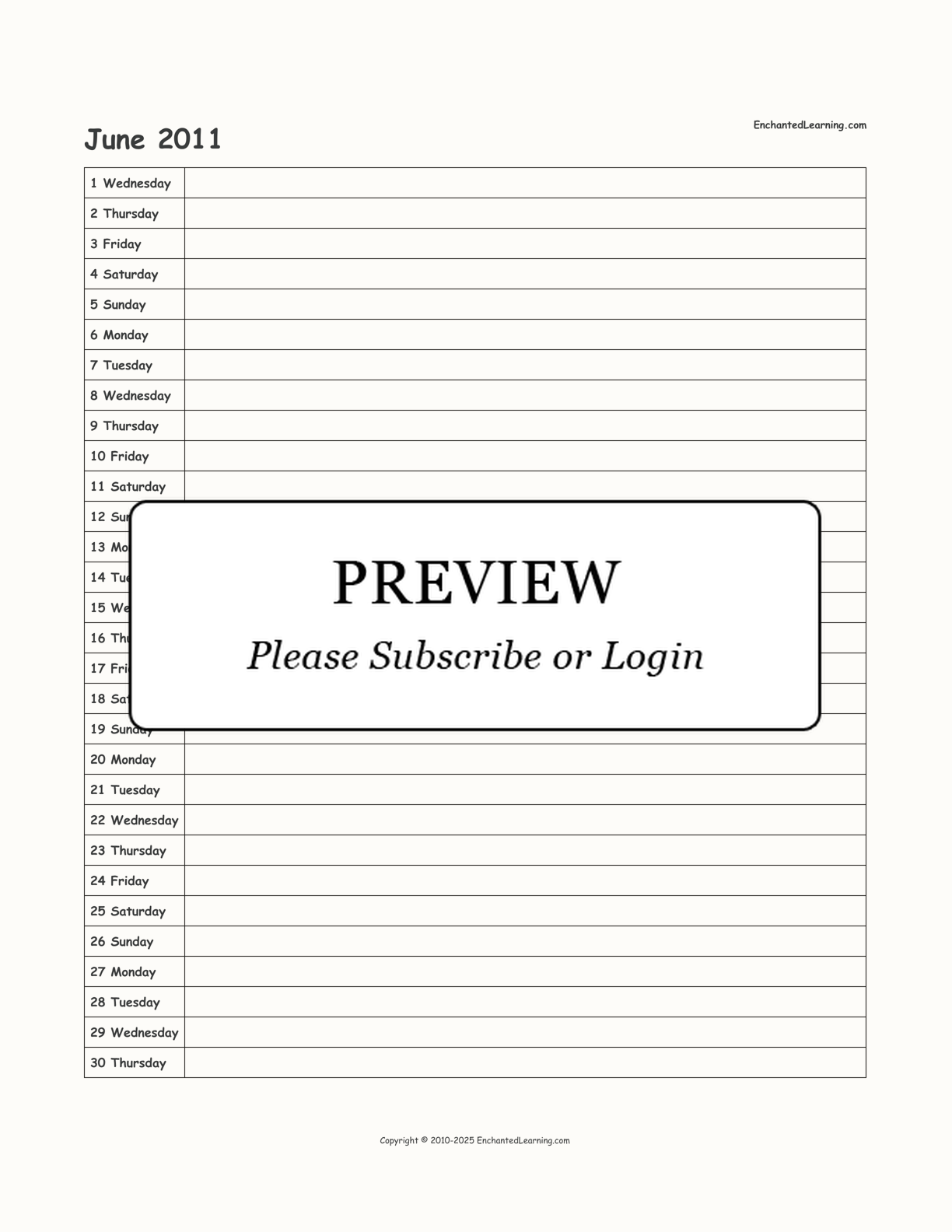 2011 Scheduling Calendar interactive printout page 6