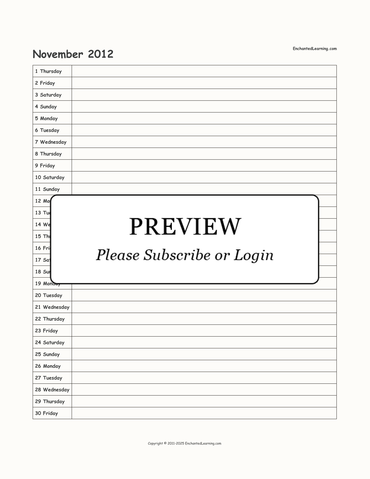 2012 Scheduling Calendar interactive printout page 11