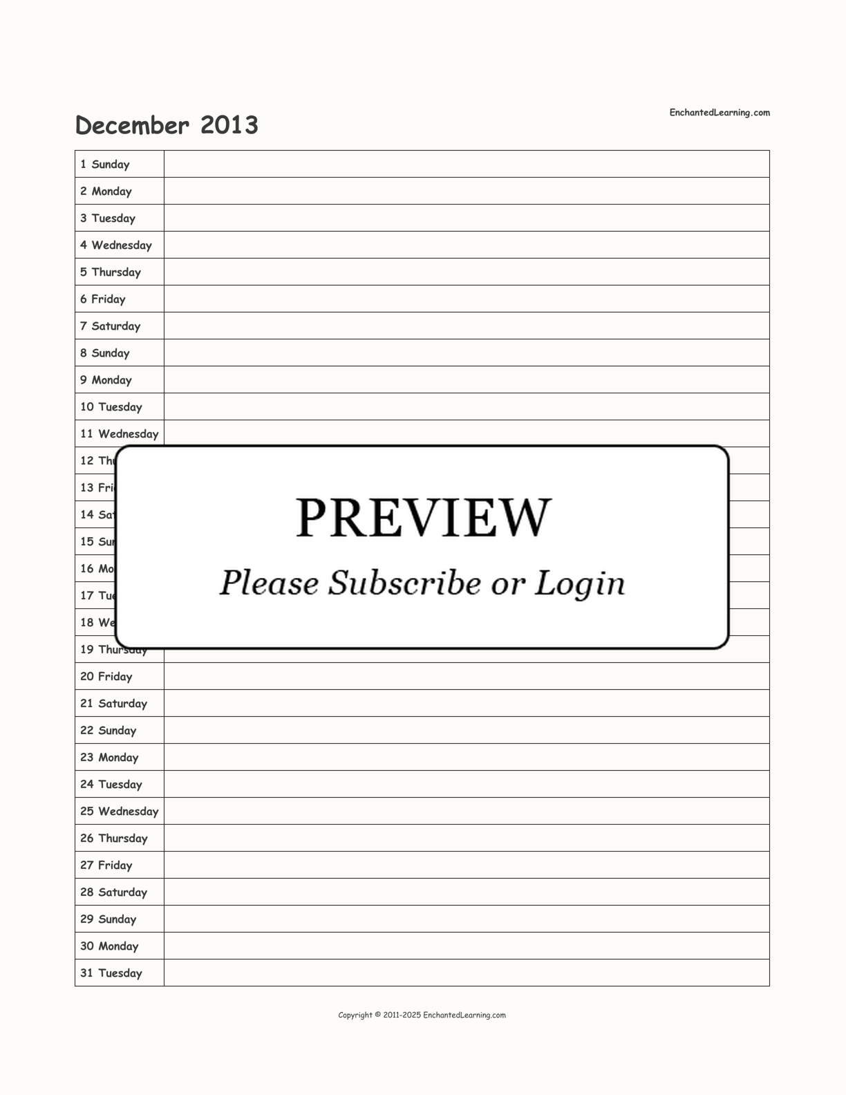 2013 Scheduling Calendar interactive printout page 12