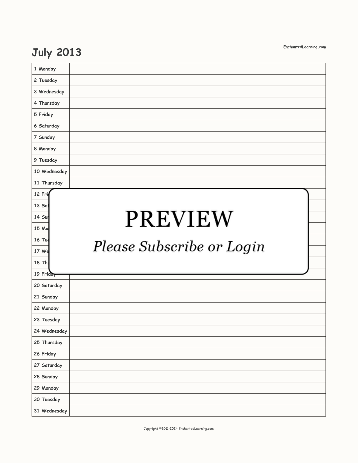 2013 Scheduling Calendar interactive printout page 7