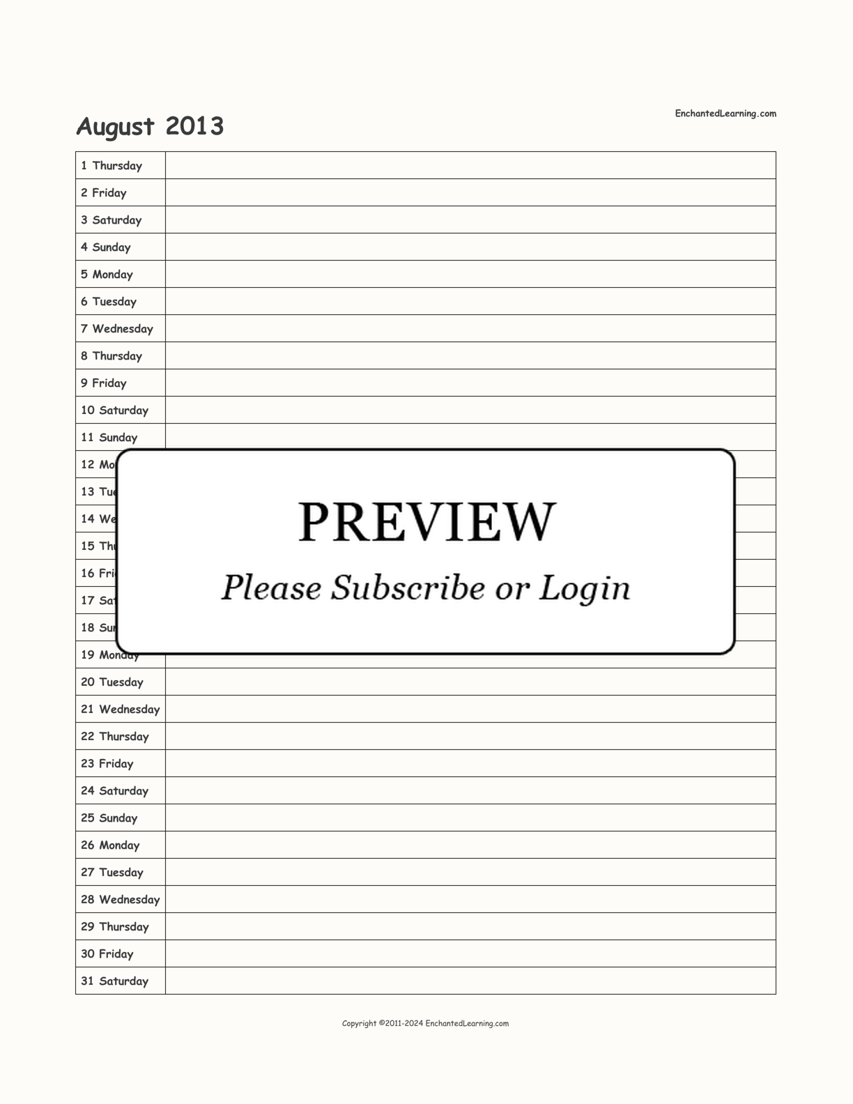 2013 Scheduling Calendar interactive printout page 8