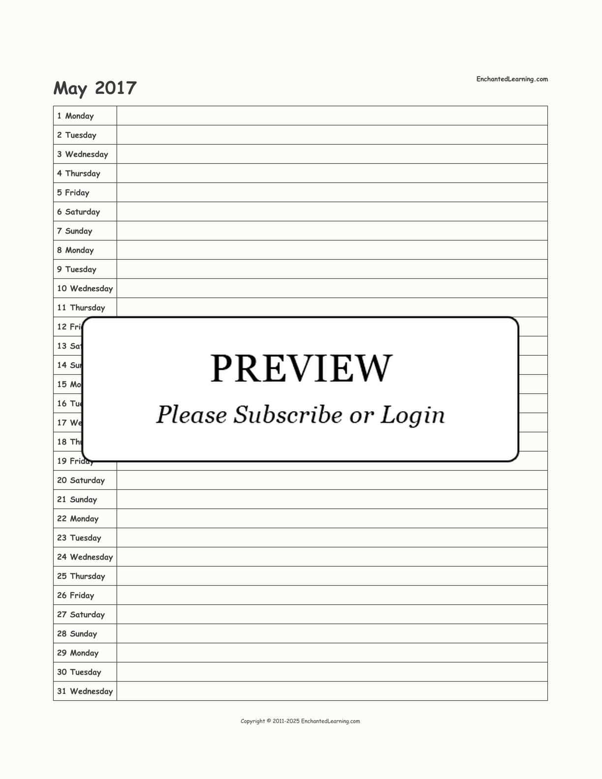 2017 Scheduling Calendar interactive printout page 5