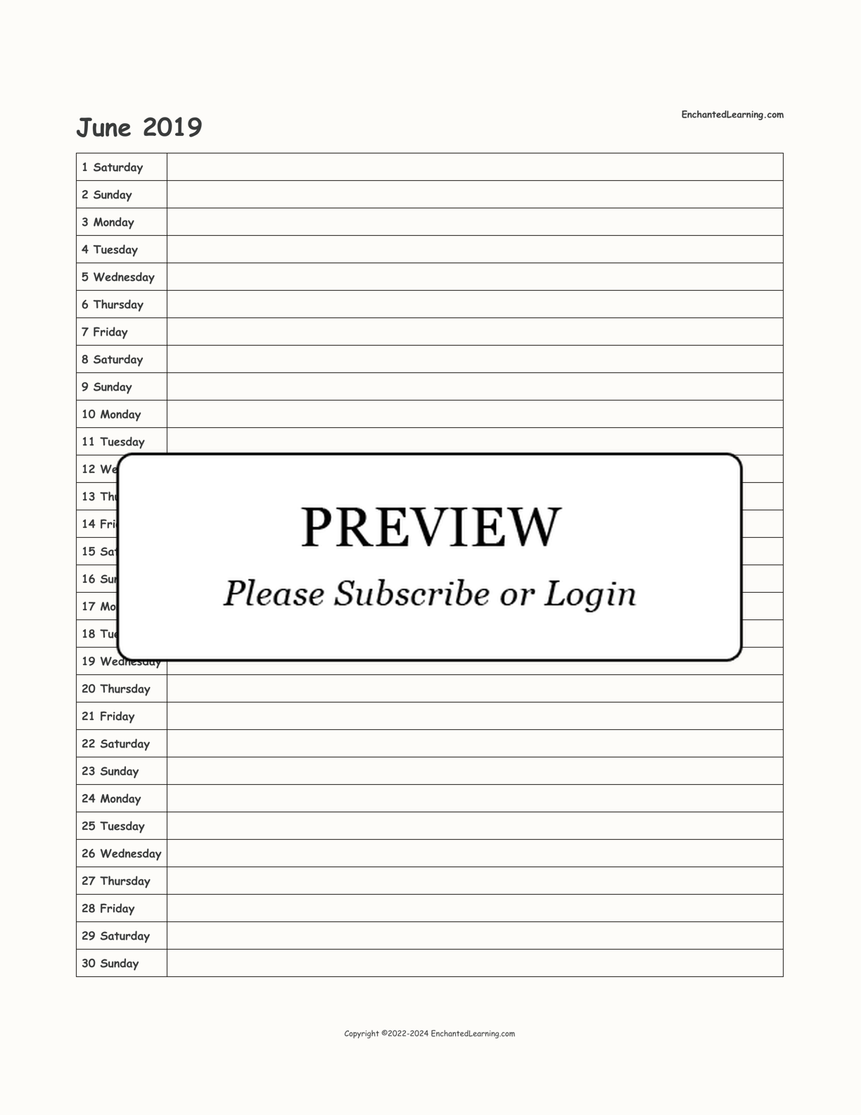 2018-2019 School-Year Scheduling Calendar interactive printout page 12