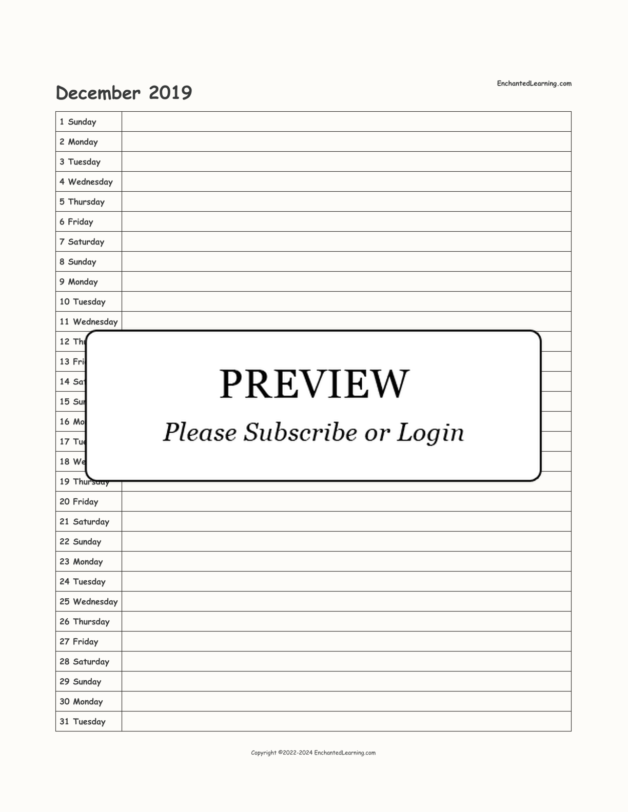 2019 Scheduling Calendar interactive printout page 12