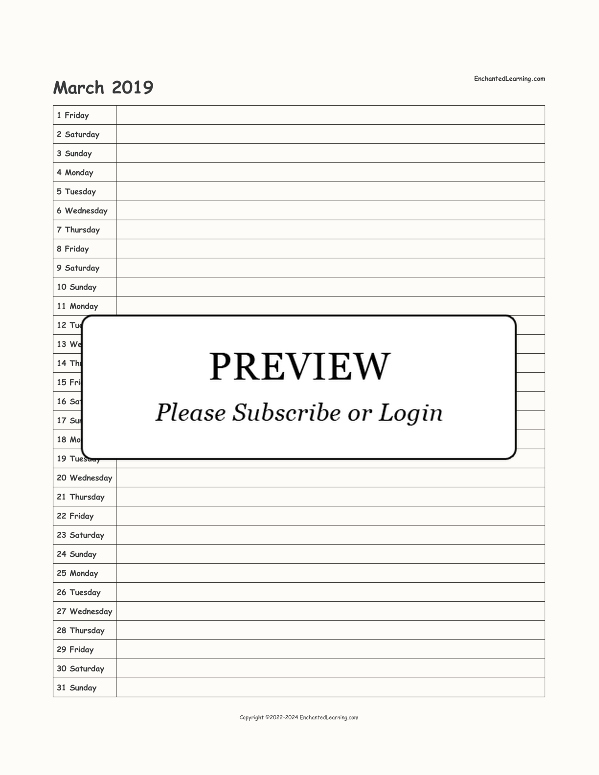 2019 Scheduling Calendar interactive printout page 3