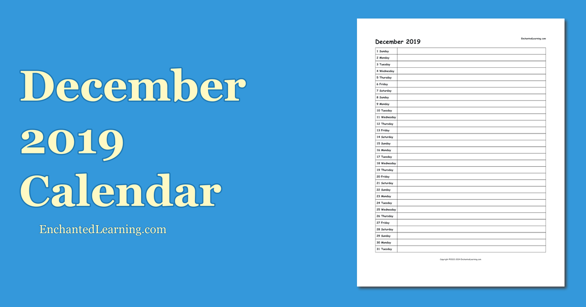 December 2019 Scheduling Calendar Enchanted Learning