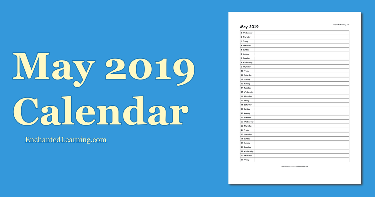 May 2019 Scheduling Calendar Enchanted Learning