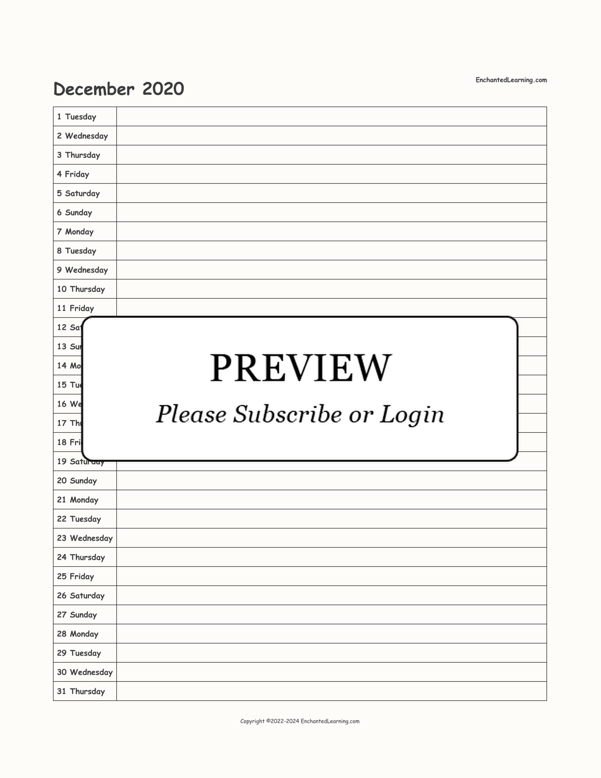 2020 Scheduling Calendar interactive printout page 12
