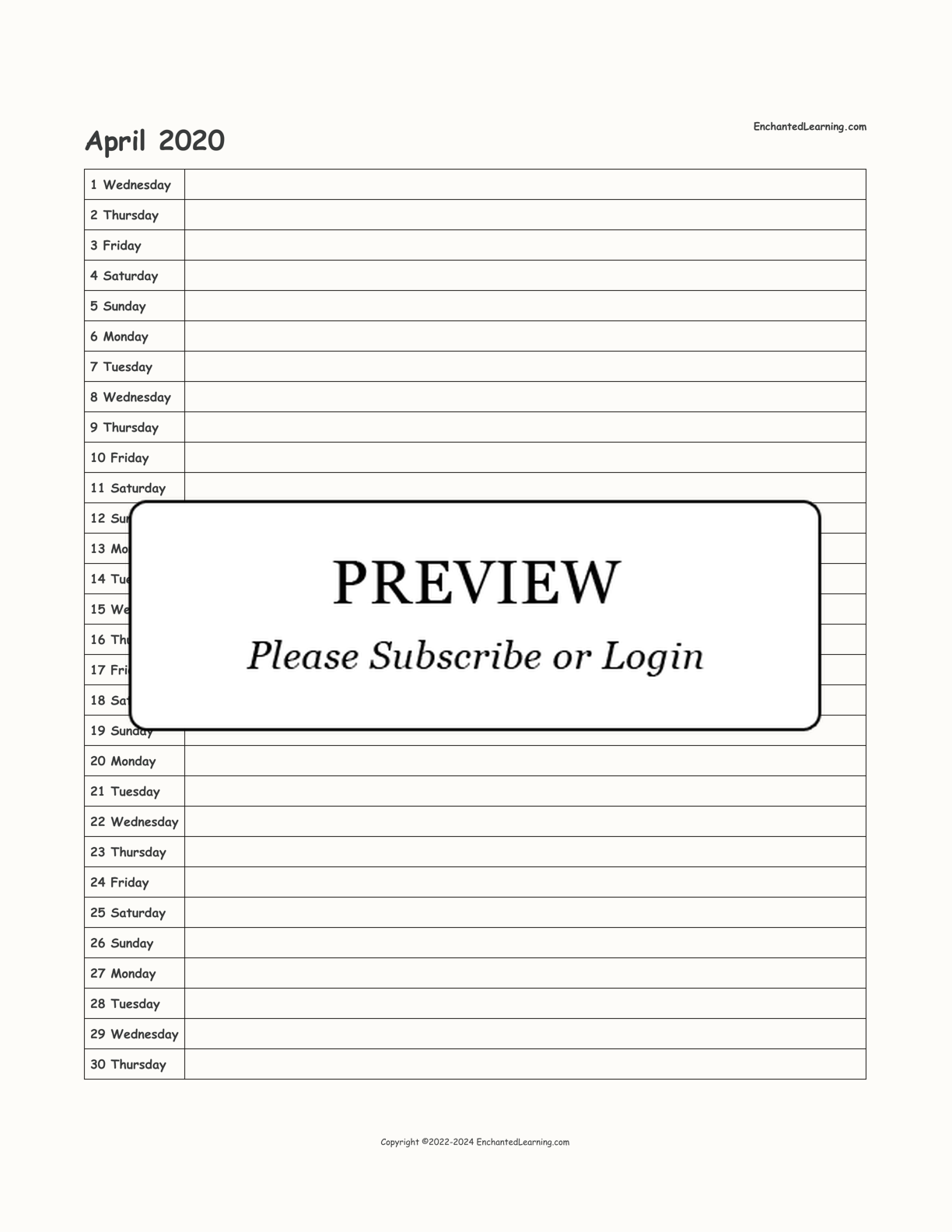 2020 Scheduling Calendar interactive printout page 4