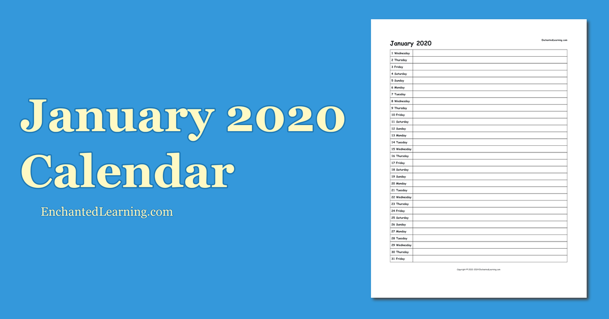 January 2020 Scheduling Calendar - Enchanted Learning