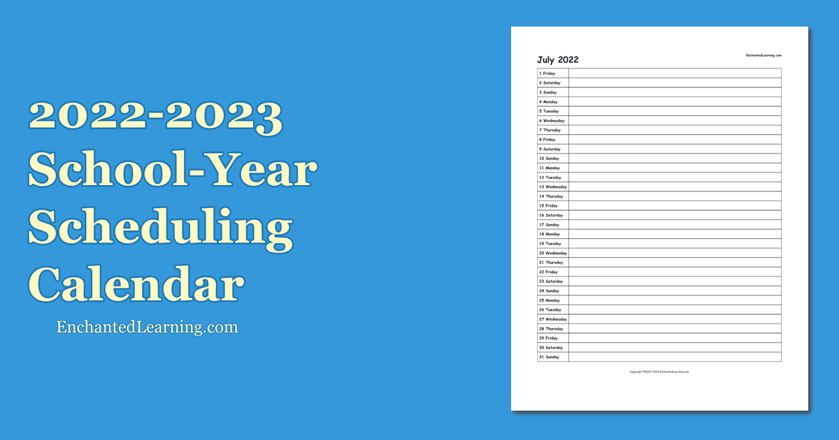 20222023 SchoolYear Scheduling Calendar Enchanted Learning