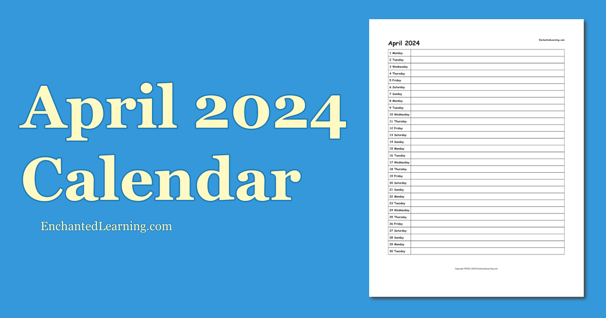 April 2024 Scheduling Calendar Enchanted Learning