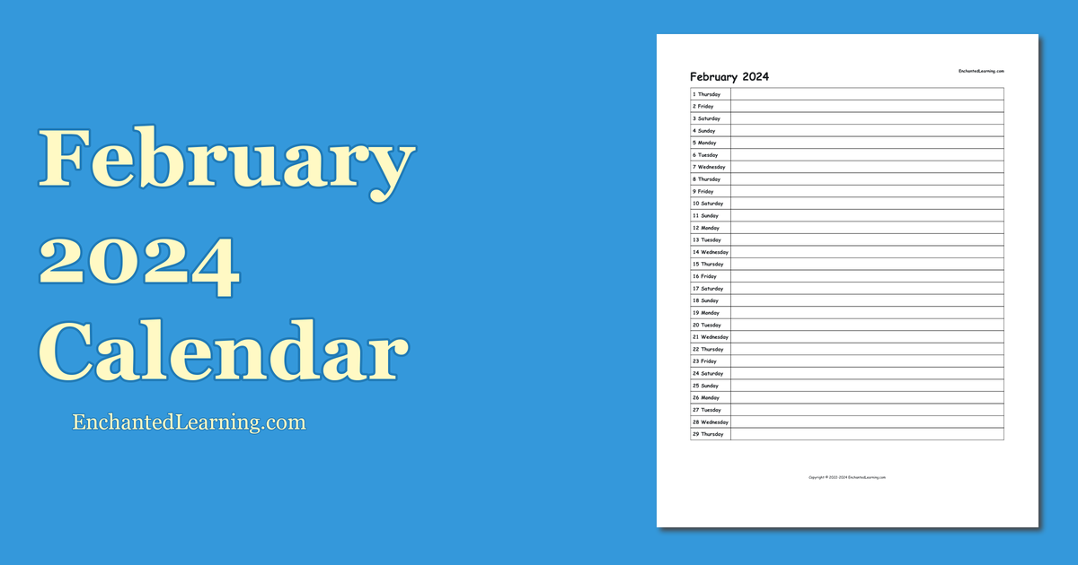 February 2024 Scheduling Calendar Enchanted Learning