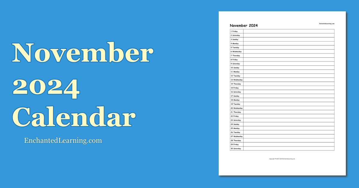 November 2024 Scheduling Calendar Enchanted Learning