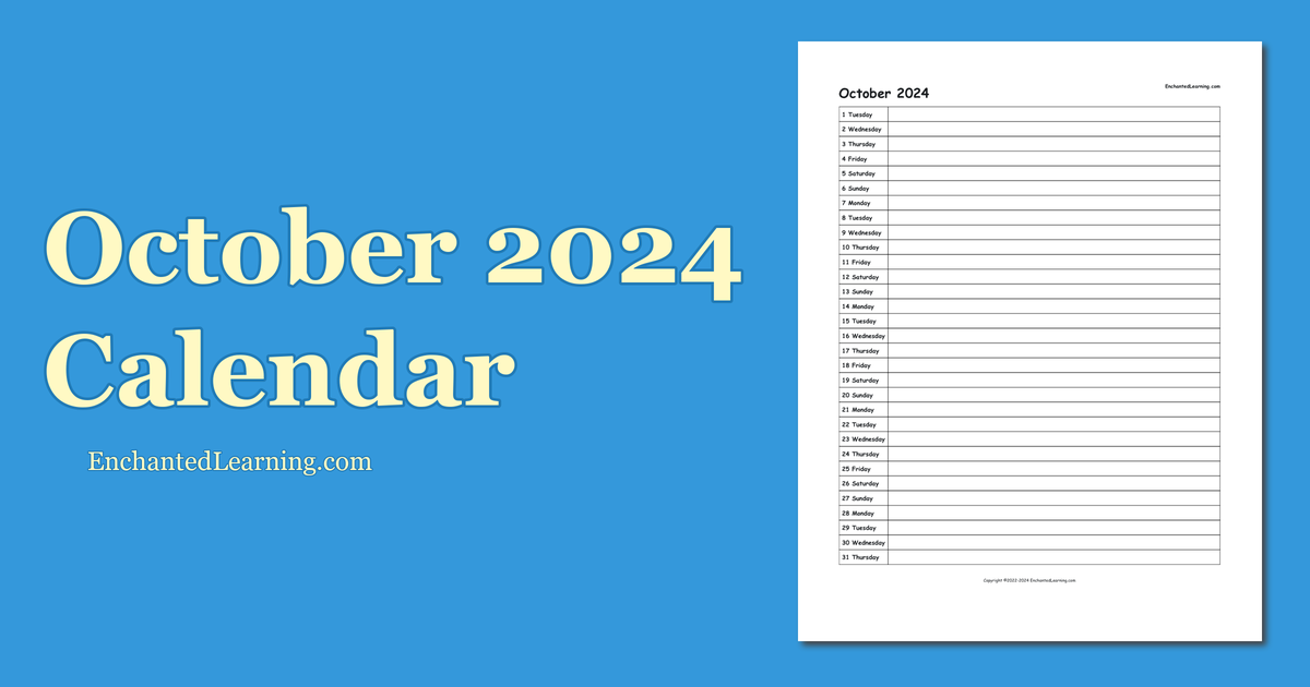 October 2024 Scheduling Calendar Enchanted Learning