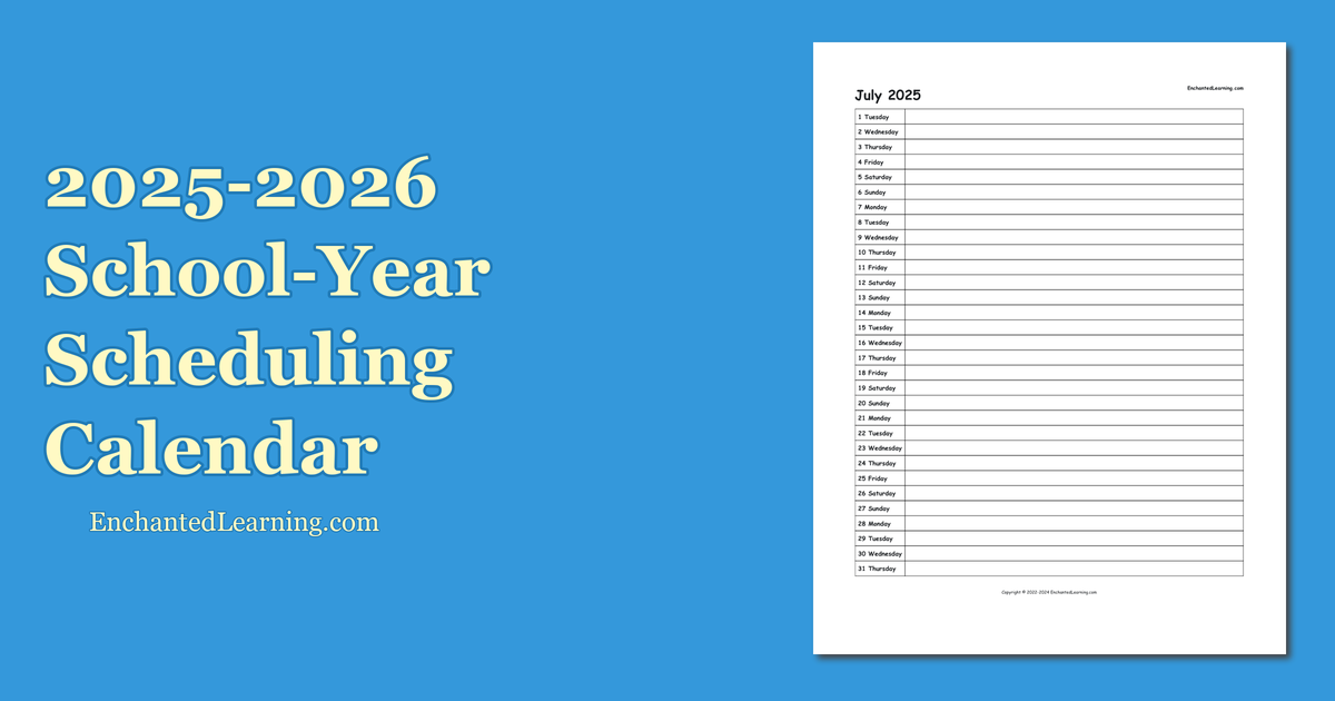 2025-2026 School-Year Scheduling Calendar - Enchanted Learning