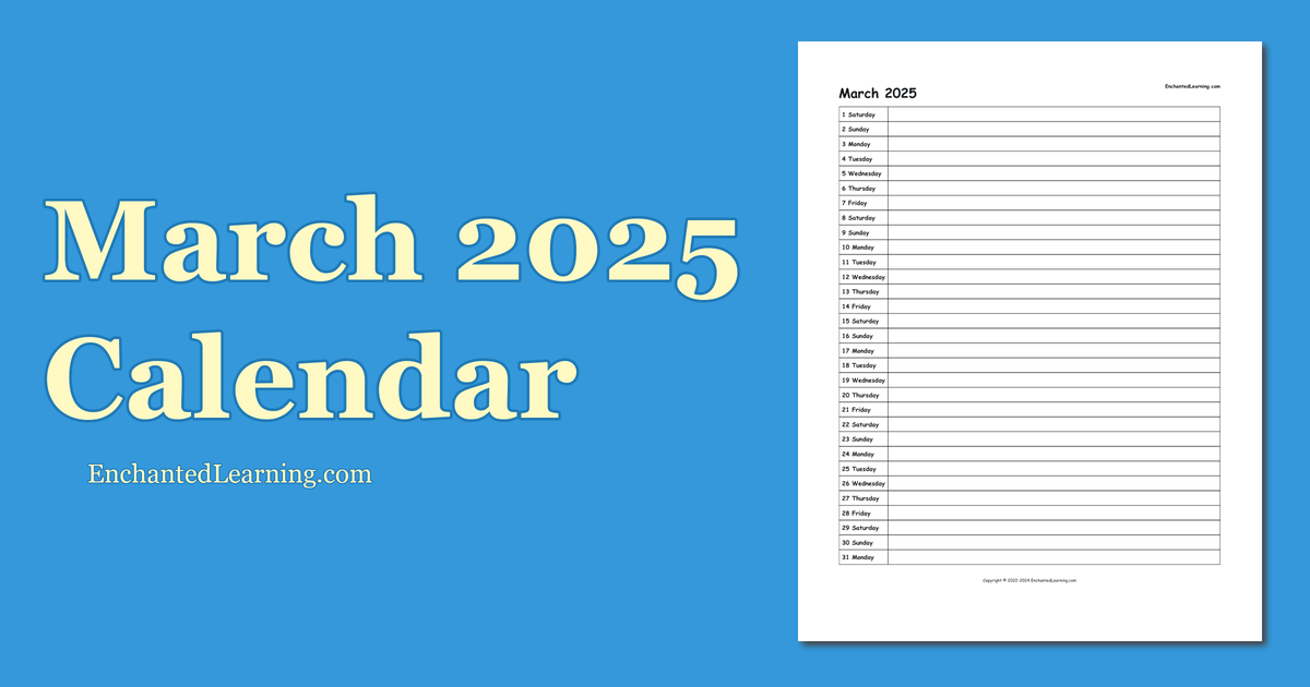 March 2025 Scheduling Calendar Enchanted Learning