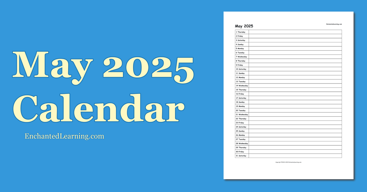May 2025 Scheduling Calendar Enchanted Learning