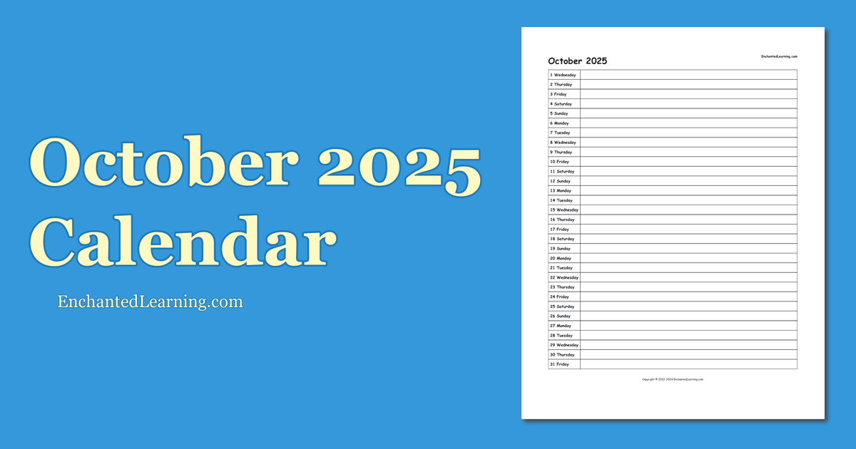 October 2025 Scheduling Calendar Enchanted Learning