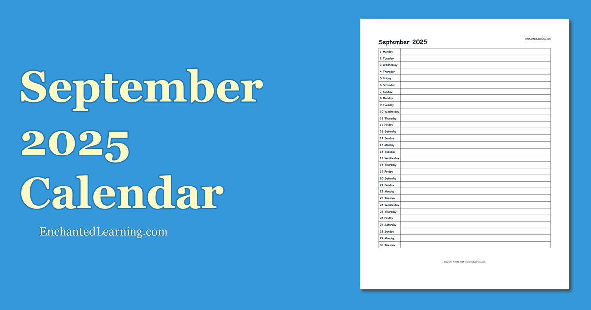 September 2025 Scheduling Calendar Enchanted Learning
