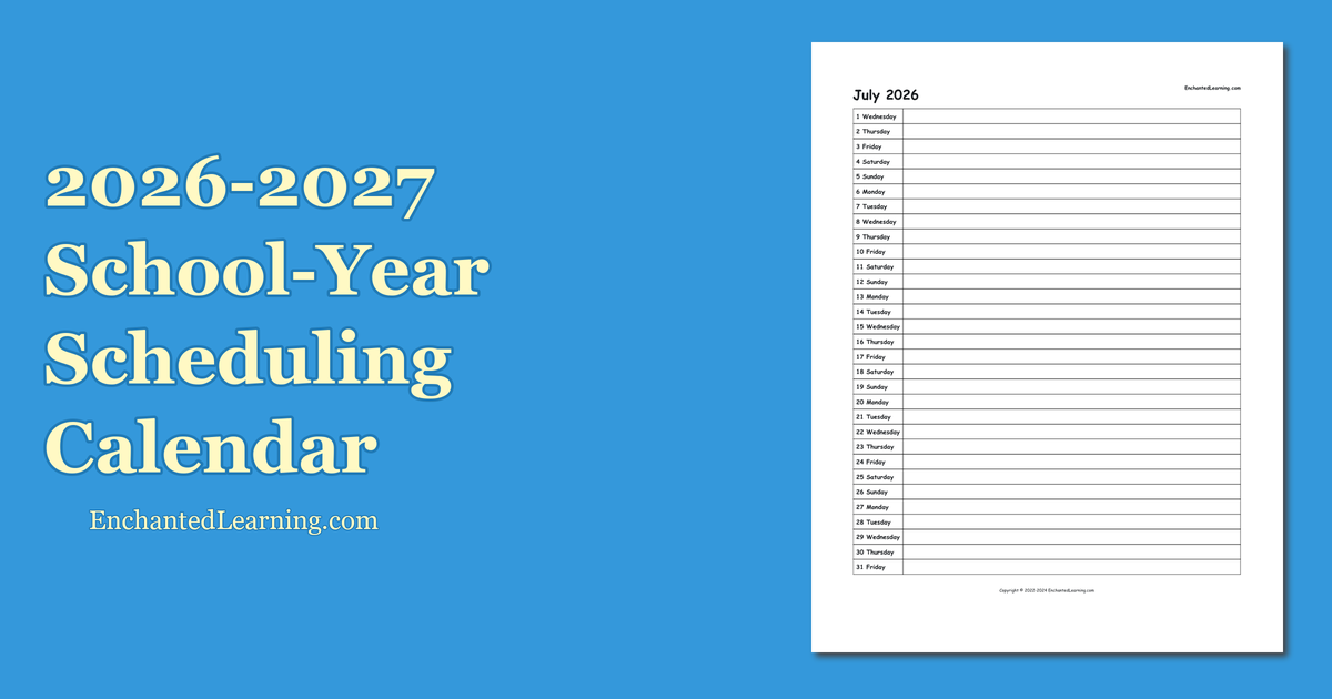 2026-2027 School-Year Scheduling Calendar - Enchanted Learning