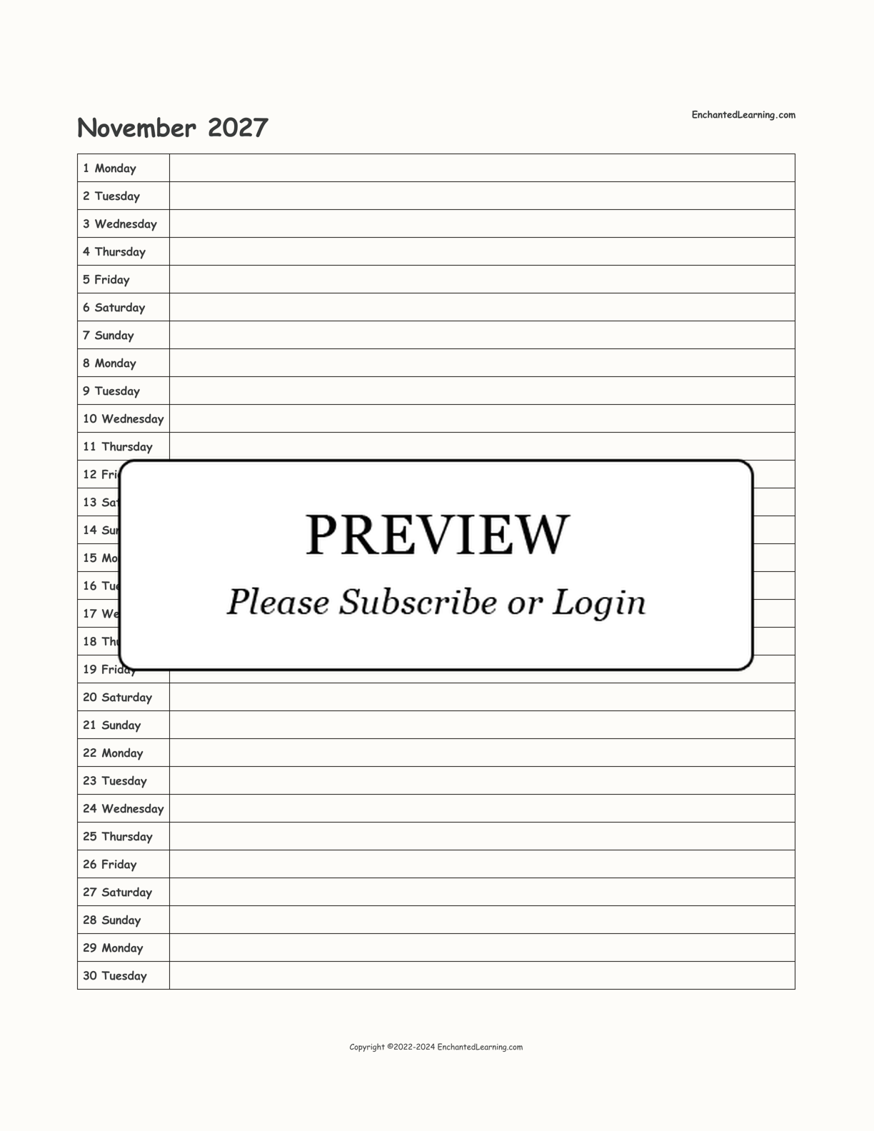 2027 Scheduling Calendar interactive printout page 11