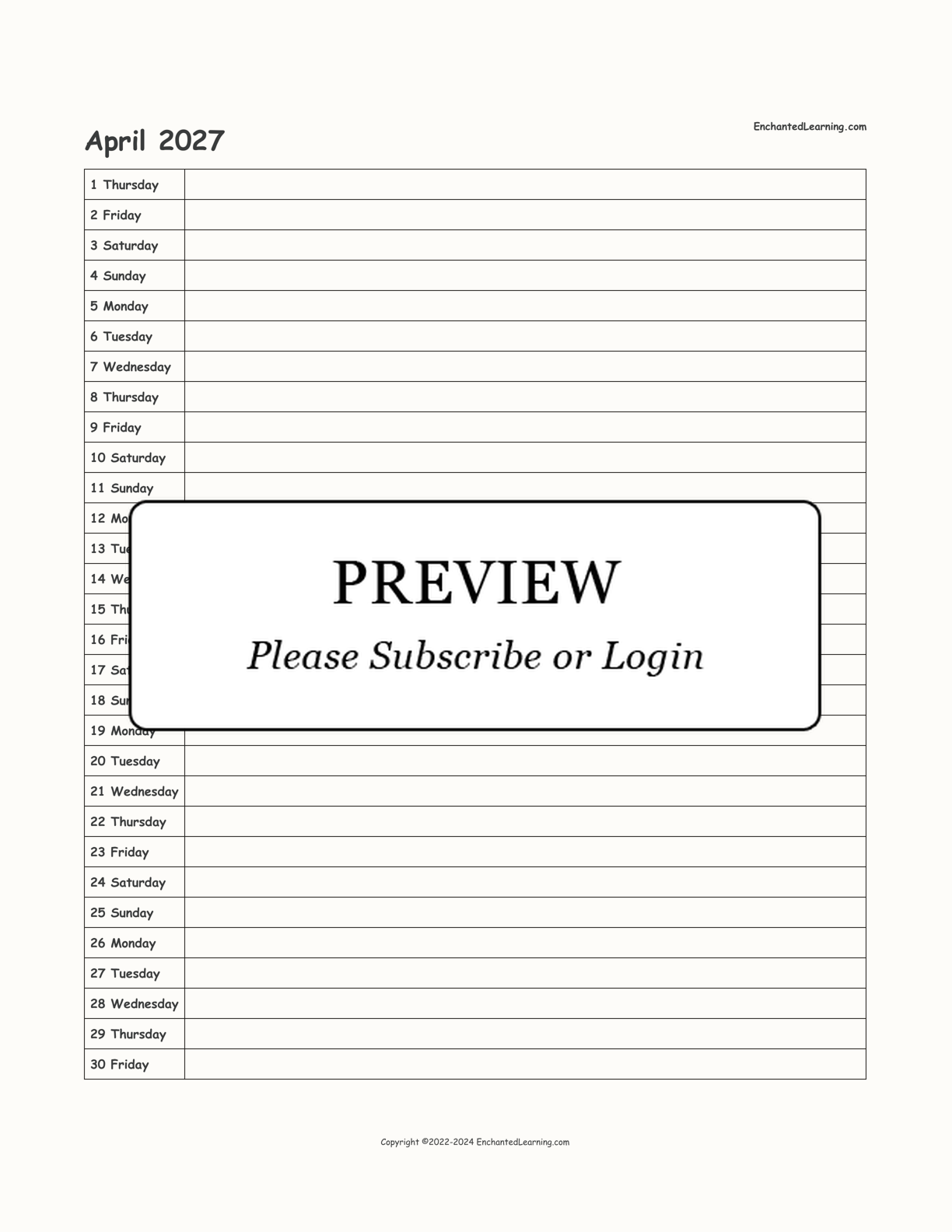 2027 Scheduling Calendar interactive printout page 4