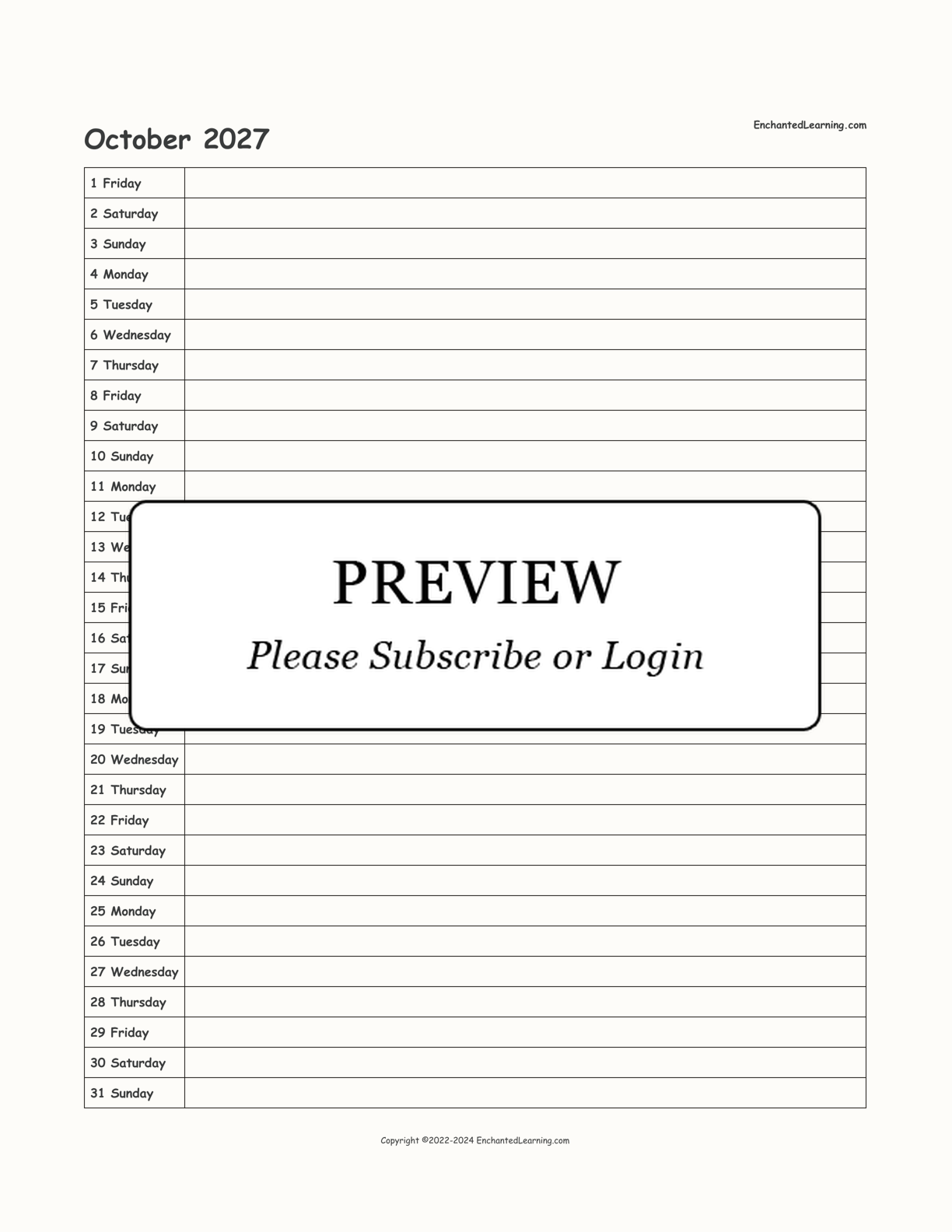 2027 Scheduling Calendar interactive printout page 10