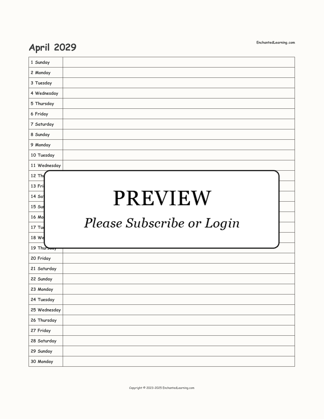 2028-2029 School-Year Scheduling Calendar interactive printout page 10