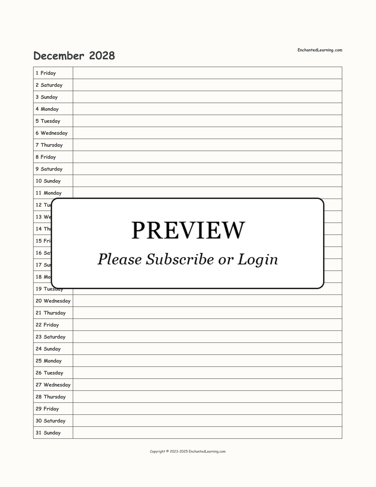 2028 Scheduling Calendar interactive printout page 12