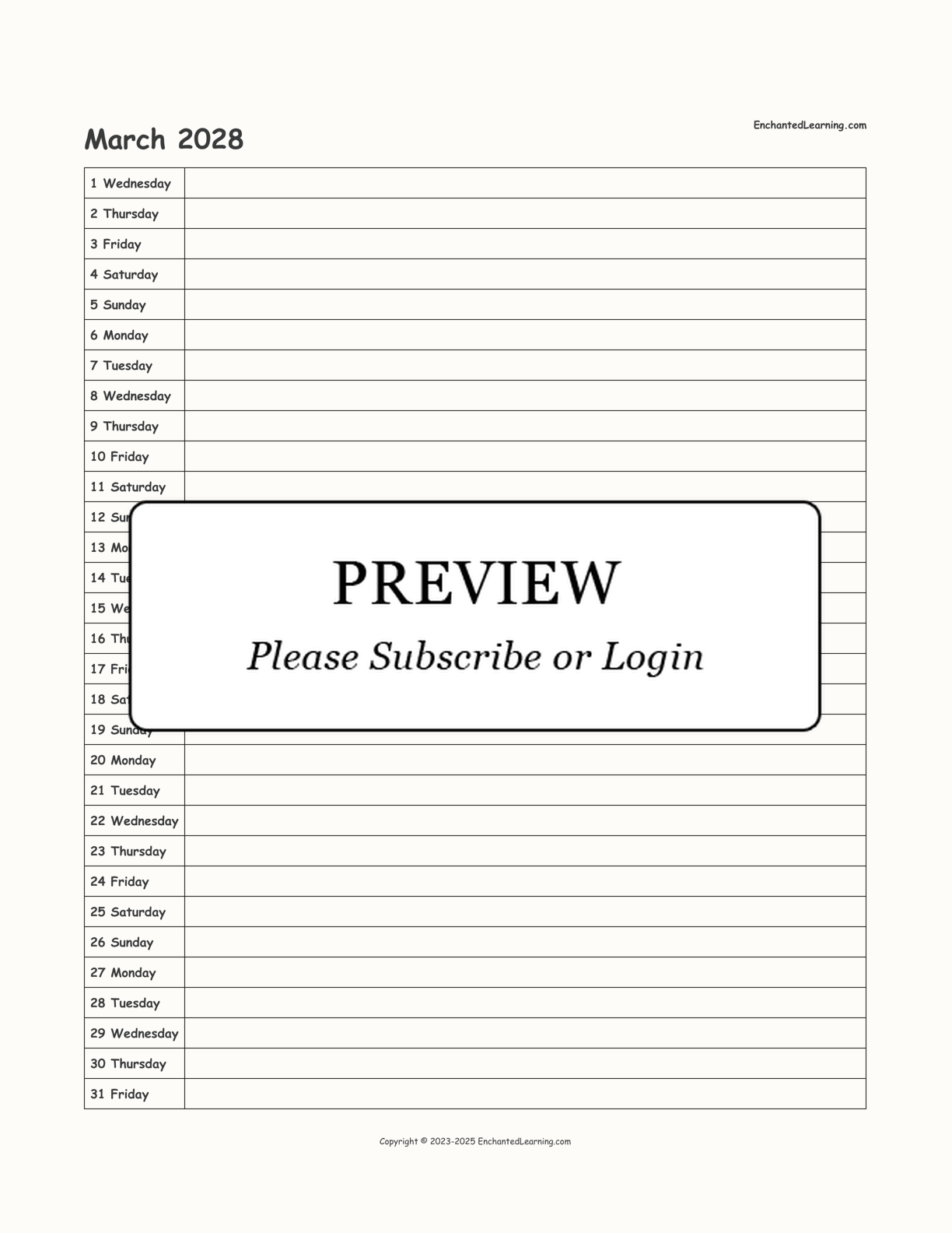 2028 Scheduling Calendar interactive printout page 3