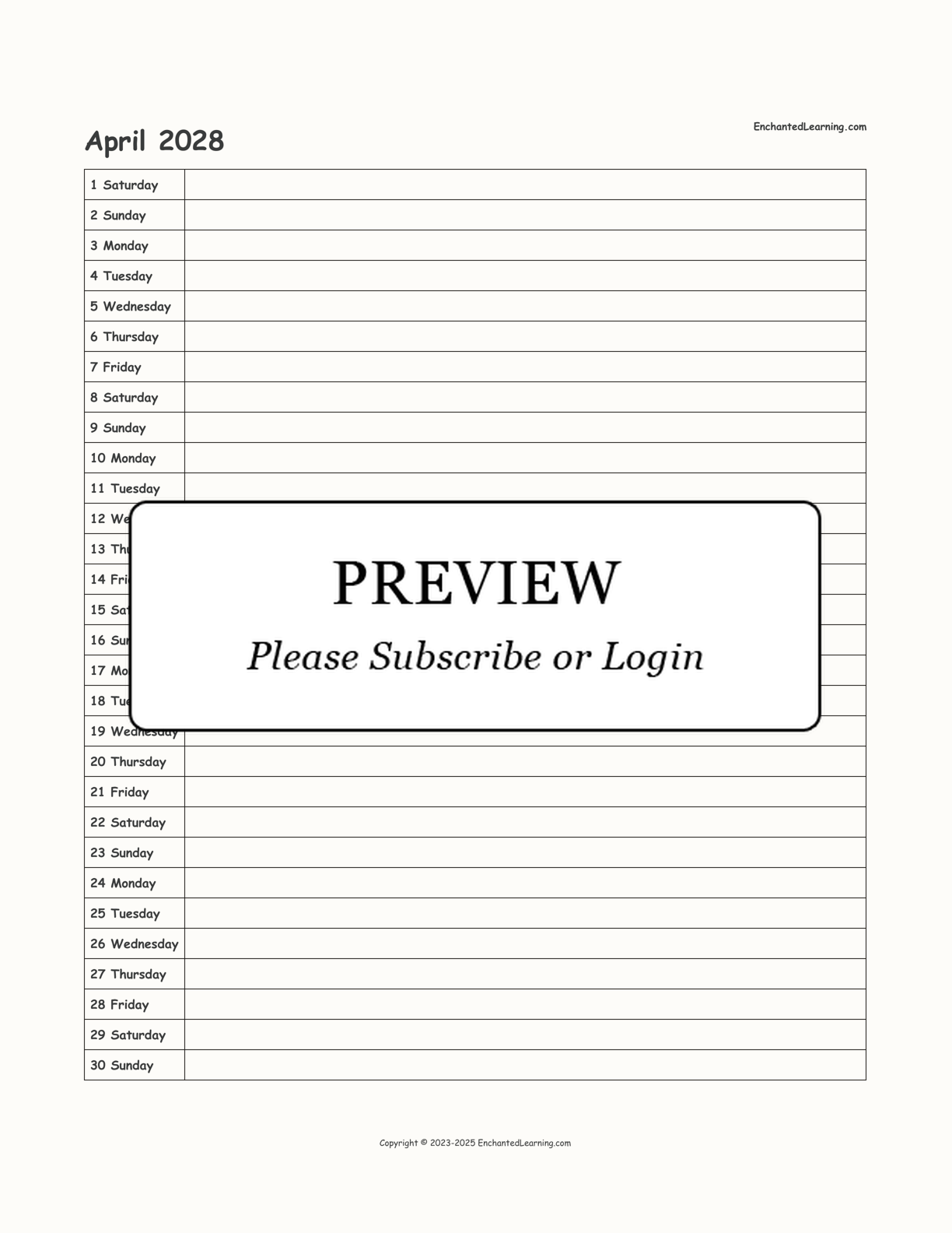 2028 Scheduling Calendar interactive printout page 4